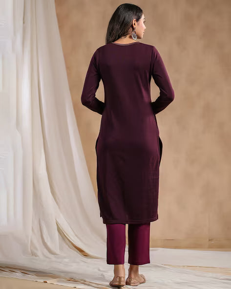 Floral Knitted Straight Winter Kurta